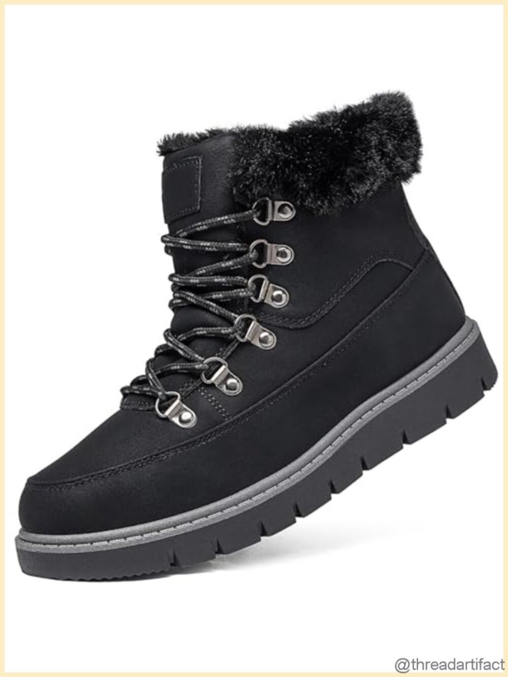 Faux Leather Suede Ankle Boots Fur Lined Zipper Hiking Snow Boots